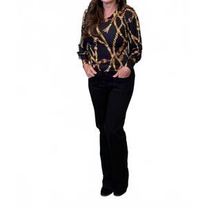 NEW VAVA annika puff sleeve top in gold  black chain print